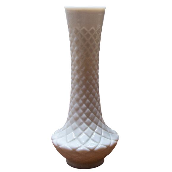 Vintage 60's RANDALL Quilted Diamond Milk Glass Vase 9" Mid-Century Modern Decor - Picture 1 of 4